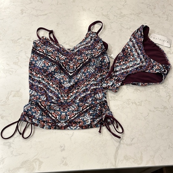 Athleta 36D/DD Marrakesh Side Scrunch Tankini Top + XL Bikini Wild Bloom NWT - Picture 2 of 16